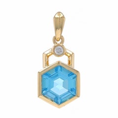 Yellow Gold Blue Topaz Diamond Pendant - 14k Hexagon 1.96ctw Geometric