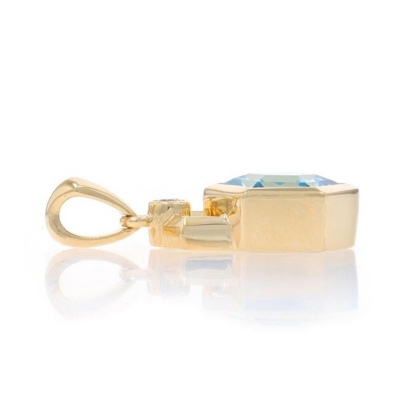 Hexagon Cut Yellow Gold Blue Topaz Diamond Pendant - 14k Hexagon 1.96ctw Geometric For Sale