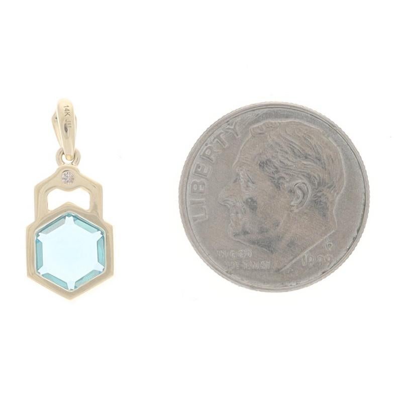 Yellow Gold Blue Topaz Diamond Pendant - 14k Hexagon 1.96ctw Geometric In New Condition For Sale In Greensboro, NC