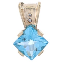 Pendentif en or jaune avec topaze bleue et diamant - damier carré 14 carats 2,06 carats