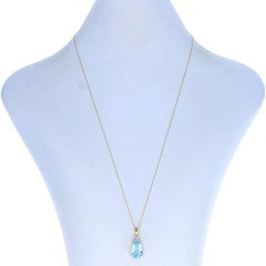Yellow Gold Blue Topaz & Diamond Pendant Necklace, 14k Pear Cut 5.32ctw