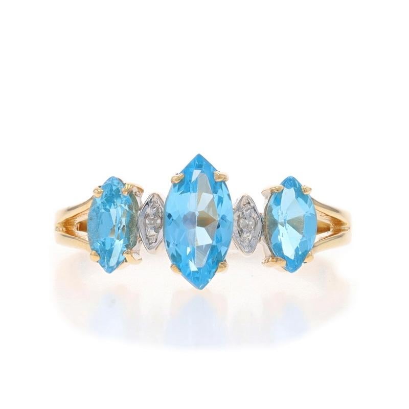 Größe: 6
Gebühr für Größenanpassung: Up 3 Größen für $25 oder Down 1 Größe für $25

Metall Inhalt: 10k Gelbgold & 10k Weißgold

Informationen zu Stein

Natürlicher Topas
Behandlung: Routinemäßig verbessert
Karat(e): 1.30ctw
Schliff: Marquise
Farbe: