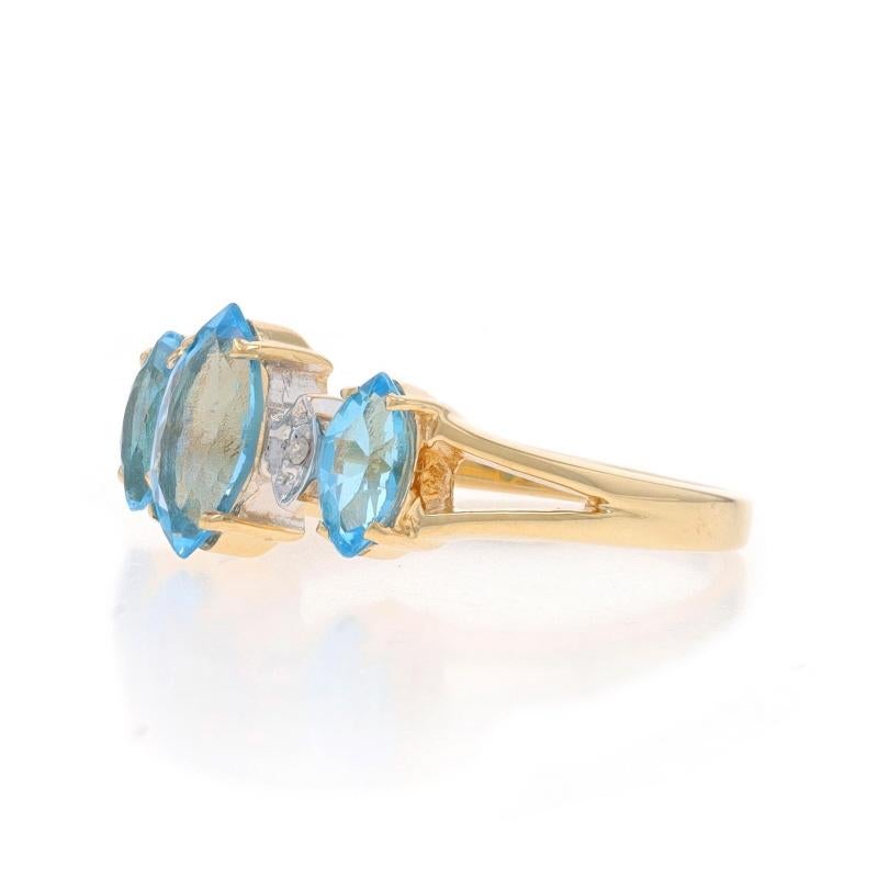 Gelbgold Blauer Topas & Diamantring - 10k Marquise 1,30ctw Drei-Stein-Ring im Zustand „Hervorragend“ in Greensboro, NC