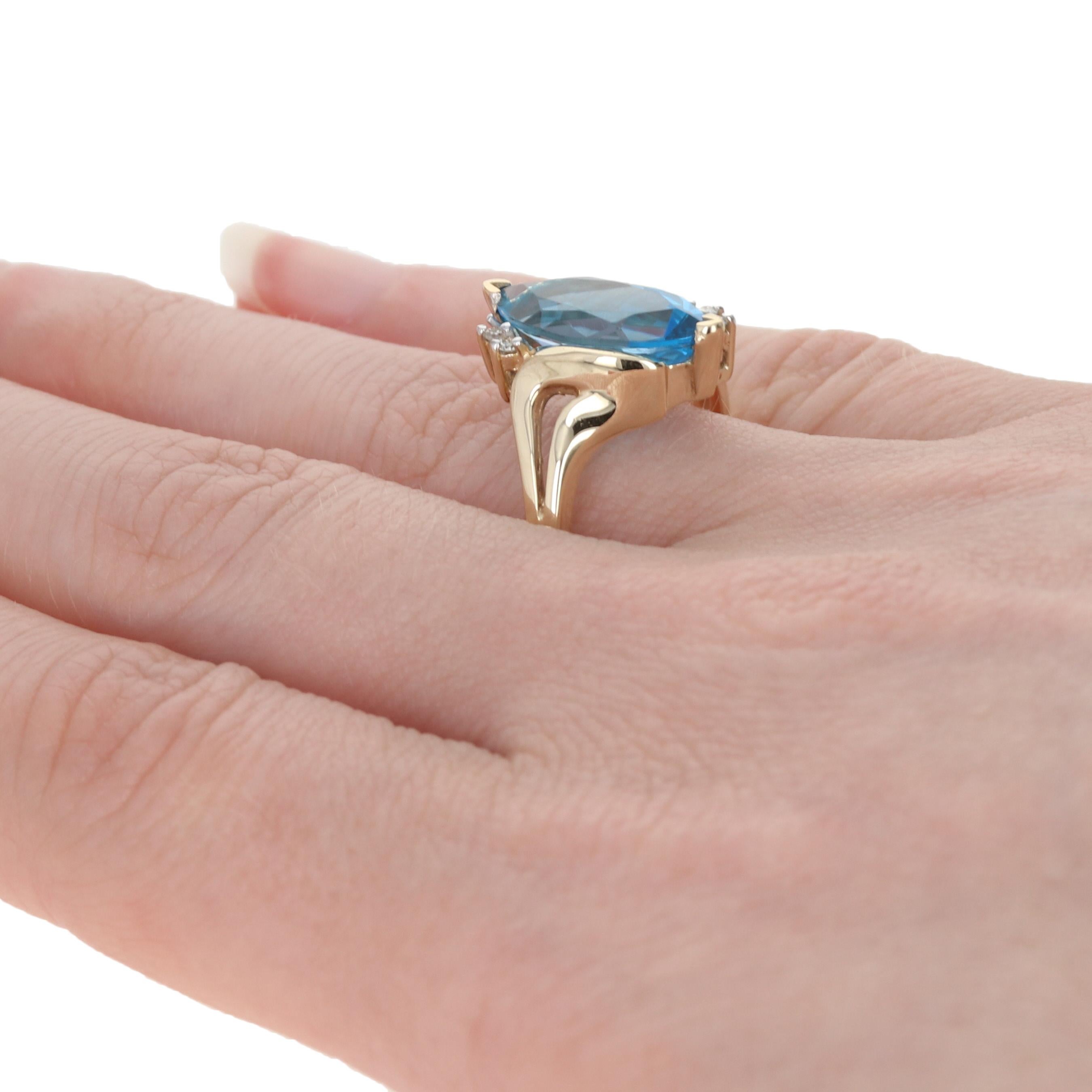 Women's Yellow Gold Blue Topaz & Diamond Ring, 10k Marquise Cut 3.44ctw Bypass