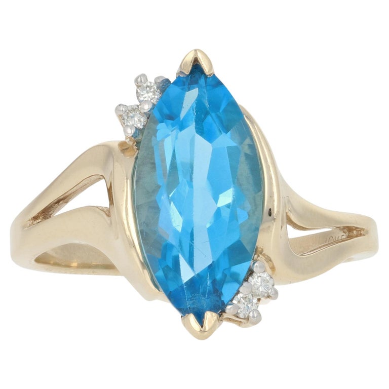 Gelbgold Blautopas and Diamant Ring, 10k Marquise-Schliff 3,44ctw Bypass im  Angebot bei 1stDibs