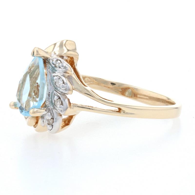 Uncut Yellow Gold Blue Topaz & Diamond Ring, 10k Pear Cut 1.13ctw