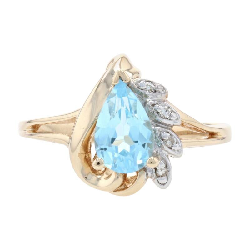 Yellow Gold Blue Topaz & Diamond Ring, 10k Pear Cut 1.13ctw