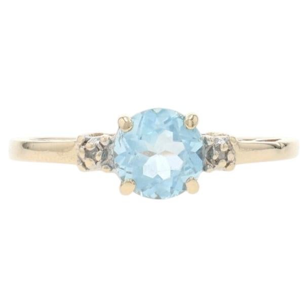 Bague en or jaune avec topaze bleue et diamant - 10k Round 1.00ct