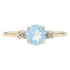 Yellow Gold Blue Topaz Diamond Ring - 10k Round 1.00ct