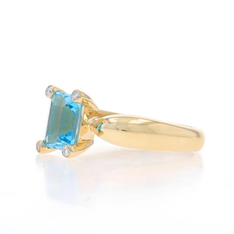 Emerald Cut Yellow Gold Blue Topaz Diamond Ring - 14k Emerald 1.69ctw For Sale