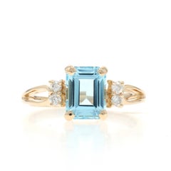 Yellow Gold Blue Topaz Diamond Ring - 14k Emerald Cut 2.50ctw