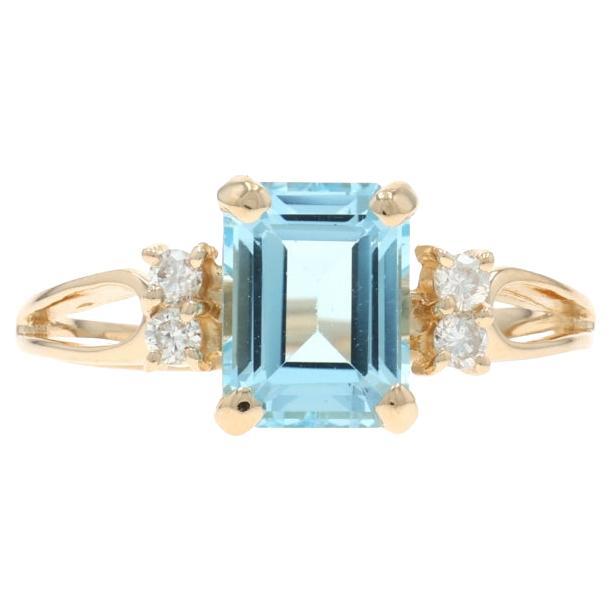 Yellow Gold Blue Topaz Diamond Ring - 14k Emerald Cut 2.50ctw For Sale