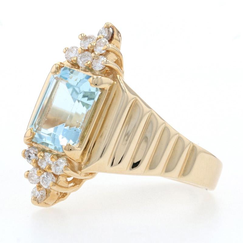 Yellow Gold Blue Topaz & Diamond Ring, 14k Emerald Cut 3.00ctw In Excellent Condition In Greensboro, NC