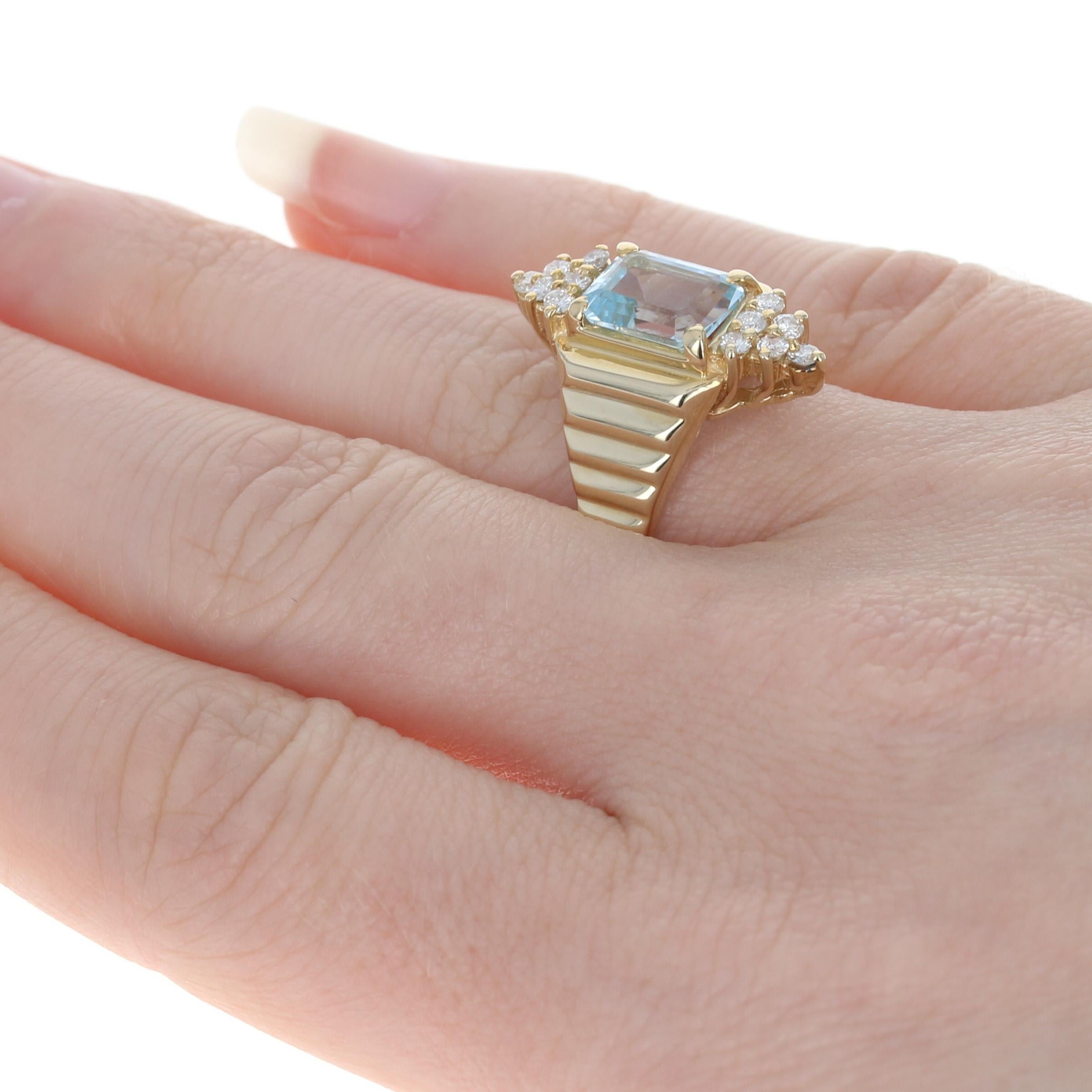 Women's Yellow Gold Blue Topaz & Diamond Ring, 14k Emerald Cut 3.00ctw