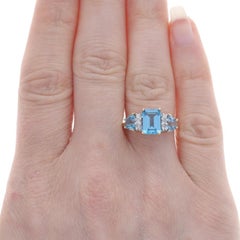 Yellow Gold Blue Topaz Diamond Ring - 14k Emerald & Trillion 2.69ctw Three-Stone