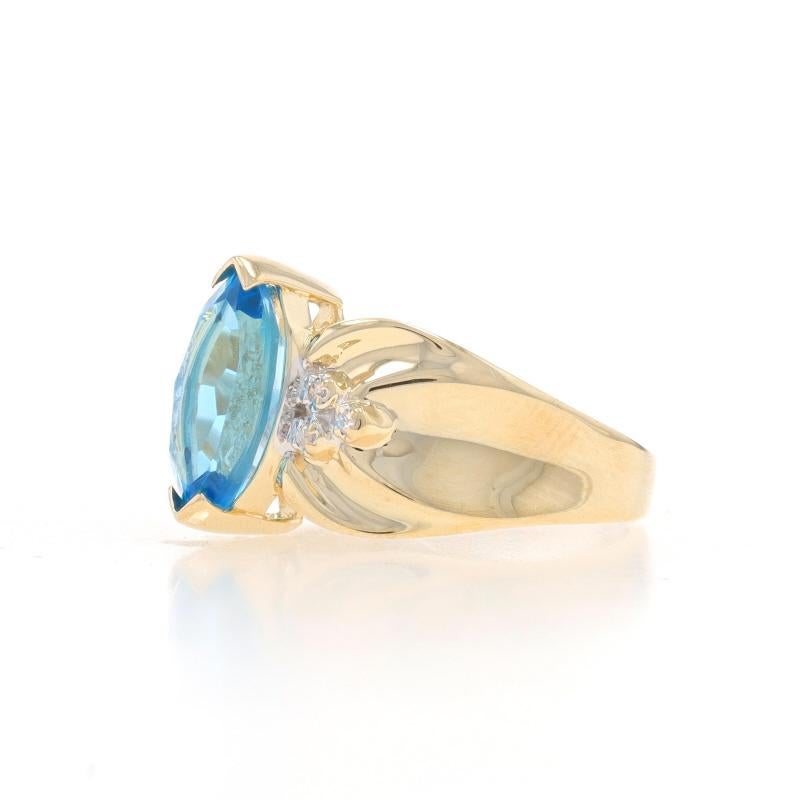 Marquise Cut Yellow Gold Blue Topaz & Diamond Ring - 14k Marquise 1.81ctw For Sale