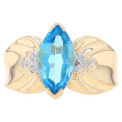 Yellow Gold Blue Topaz & Diamond Ring - 14k Marquise 1.81ctw