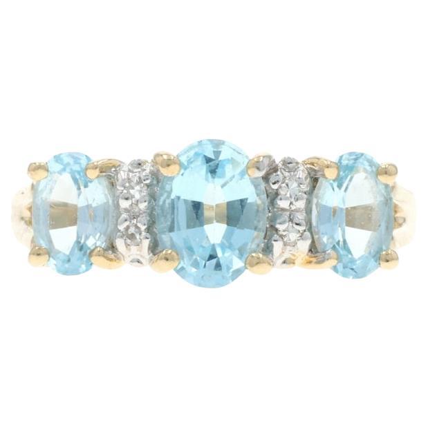 Anello in oro giallo con diamante Topazio Blu 14k Ovale 2,26ctw Tre pietre
