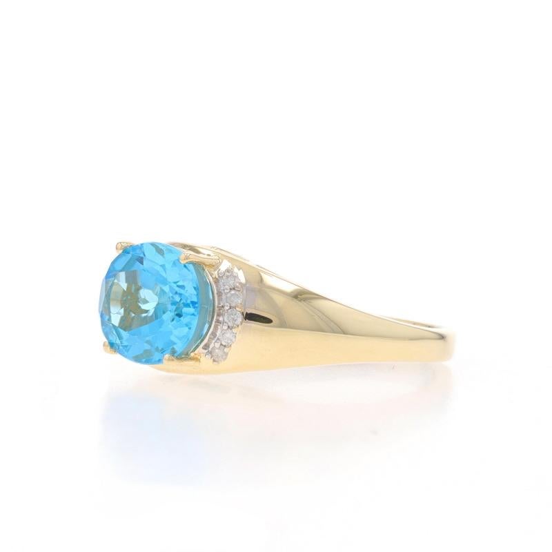 Yellow Gold Blue Topaz Diamond Ring - 14k Oval 3.58ctw East-West In Excellent Condition For Sale In Greensboro, NC