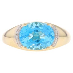 Yellow Gold Blue Topaz Diamond Ring - 14k Oval 3.58ctw East-West