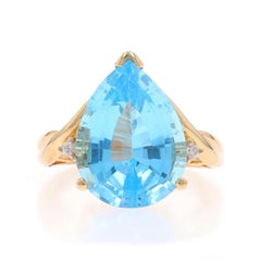 Yellow Gold Blue Topaz & Diamond Ring - 14k Pear 9.52ctw
