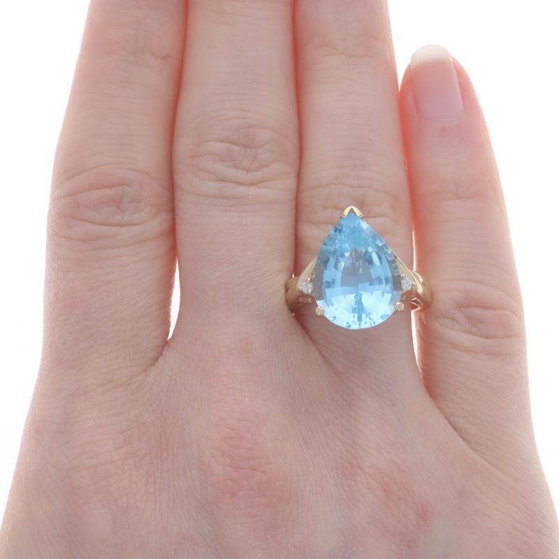 Pear Cut Yellow Gold Blue Topaz & Diamond Ring - 14k Pear 9.52ctw For Sale