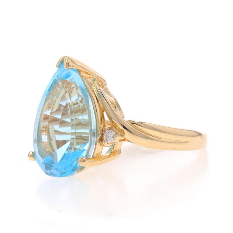 Yellow Gold Blue Topaz & Diamond Ring - 14k Pear 9.52ctw In Excellent Condition For Sale In Greensboro, NC