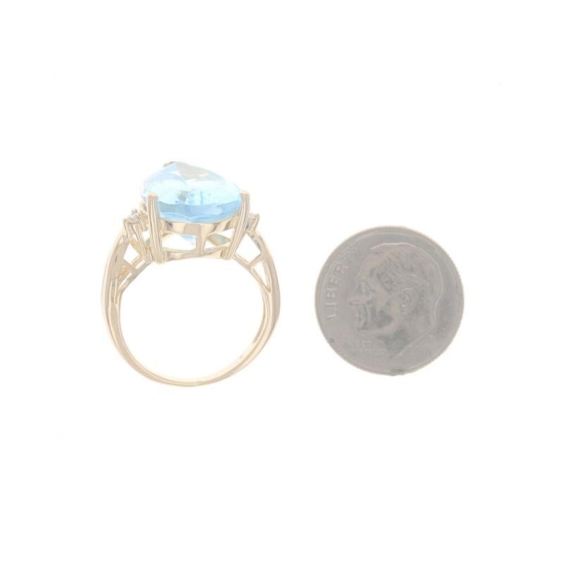 Yellow Gold Blue Topaz & Diamond Ring - 14k Pear 9.52ctw For Sale 1