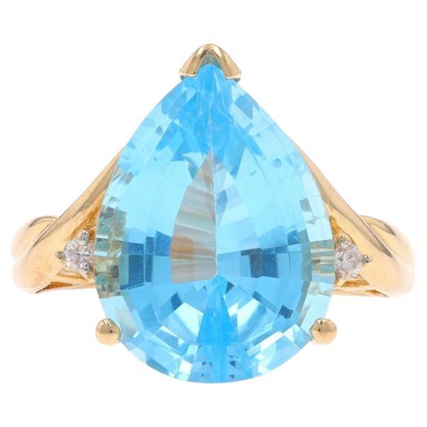 Yellow Gold Blue Topaz & Diamond Ring - 14k Pear 9.52ctw