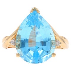 Gelbgold Blauer Topas & Diamantring - 14k Birne 9,52 ctw