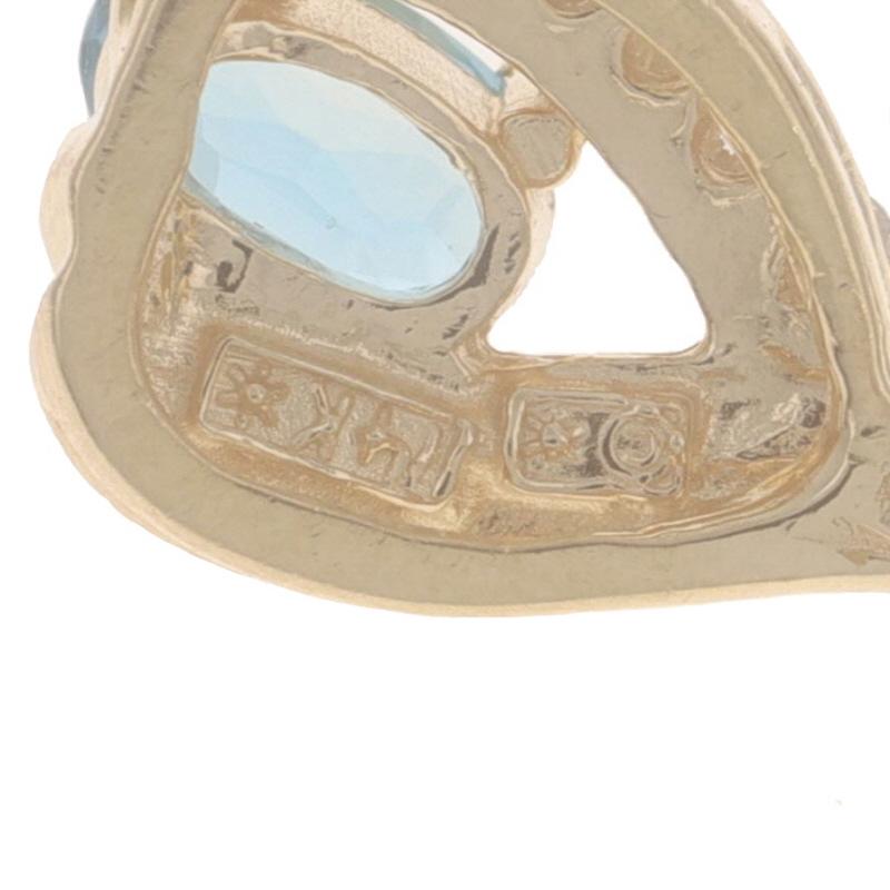 Boucles d'oreilles courtes en or jaune avec topaze bleue et diamant - 14k Oval .66ctw Pierce Excellent état - En vente à Greensboro, NC