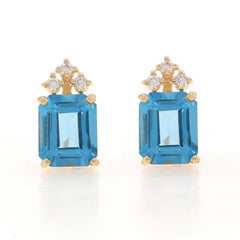 Gelbgold Blautopas Diamant Ohrstecker 14k Smaragd 8,18ctw durchbohrt