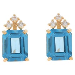 Orecchini in oro giallo con diamante e topazio blu 14k con smeraldo 8,18ctw