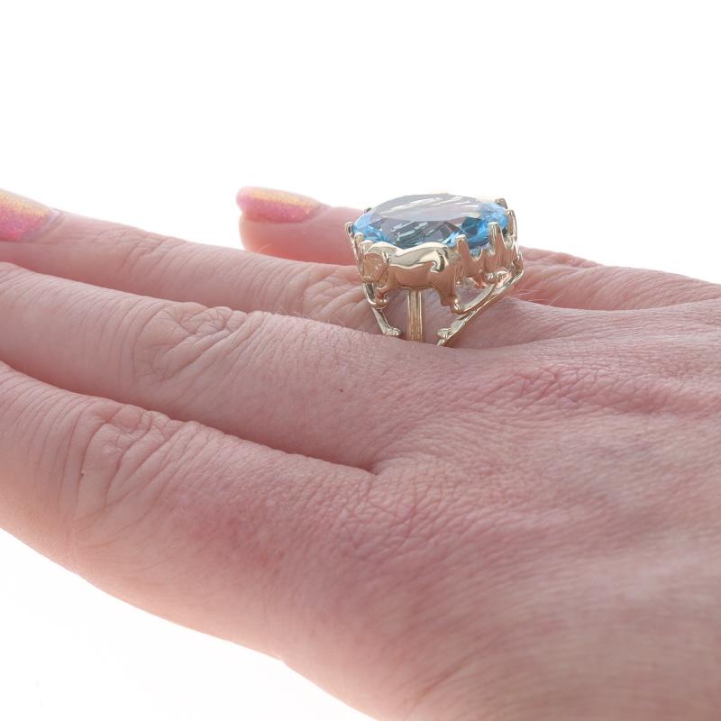 Women's Yellow Gold Blue Topaz Elephant Cocktail Solitaire Ring - 10k Oval 12.40ct For Sale