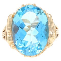 Yellow Gold Blue Topaz Elephant Cocktail Solitaire Ring - 10k Oval 12.40ct