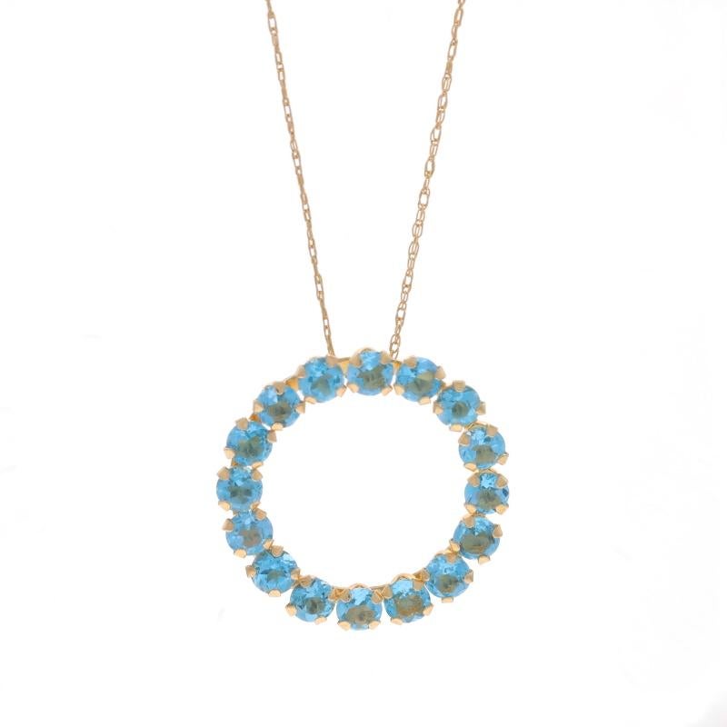 Metal Content: 10k Yellow Gold

Stone Information

Natural Topaz
Treatment: Routinely Enhanced
Carat(s): 1.60ctw
Cut: Round
Color: Blue

Total Carats: 1.60ctw

Style: Eternity
Chain Style: Prince of Wales
Necklace Style: Chain
Fastening Type: Spring