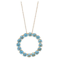Yellow Gold Blue Topaz Eternity Pendant Necklace 18 3/4" -10k Round 1.60ctw Love