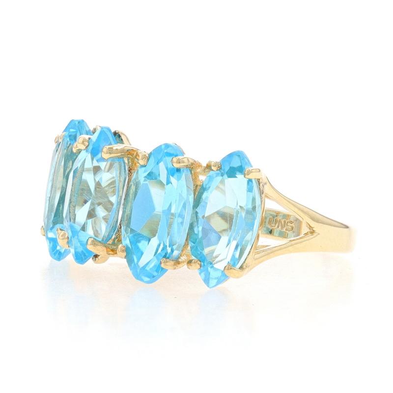 Yellow Gold Blue Topaz Five-Stone Ring - 10k Marquise 6.00ctw In Excellent Condition For Sale In Greensboro, NC