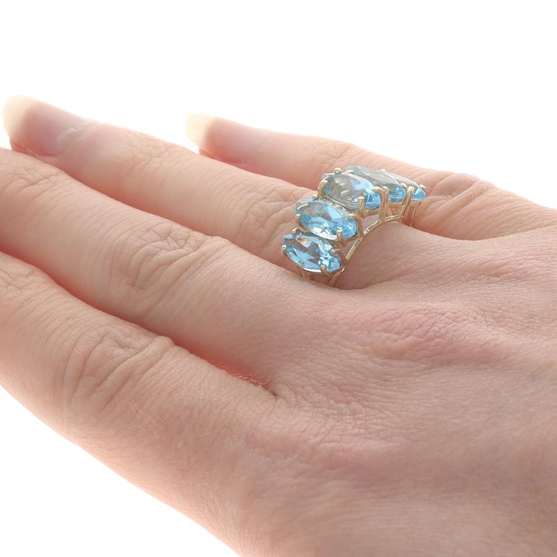 Women's Yellow Gold Blue Topaz Five-Stone Ring - 10k Marquise 6.00ctw For Sale