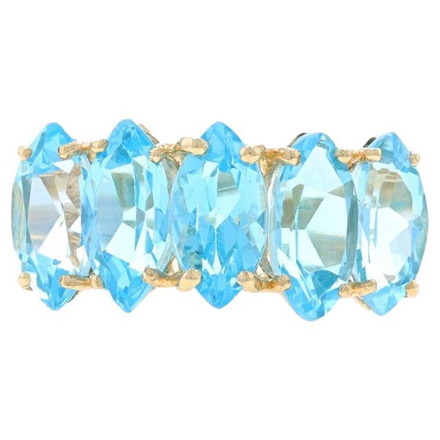 Yellow Gold Blue Topaz Five-Stone Ring - 10k Marquise 6.00ctw For Sale