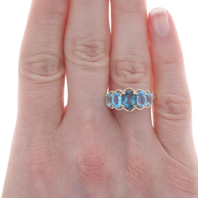 Oval Cut Yellow Gold Blue Topaz Five-Stone Ring - 10k Oval 2.80ctw Scallop