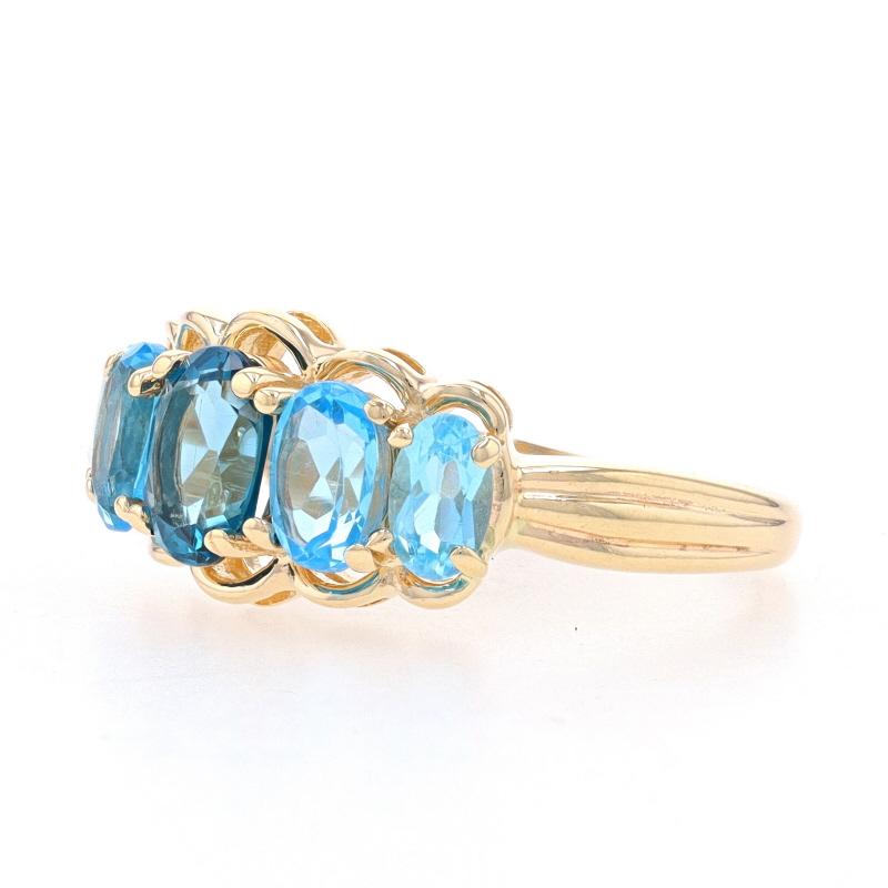 Yellow Gold Blue Topaz Five-Stone Ring - 10k Oval 2.80ctw Scallop In Excellent Condition In Greensboro, NC