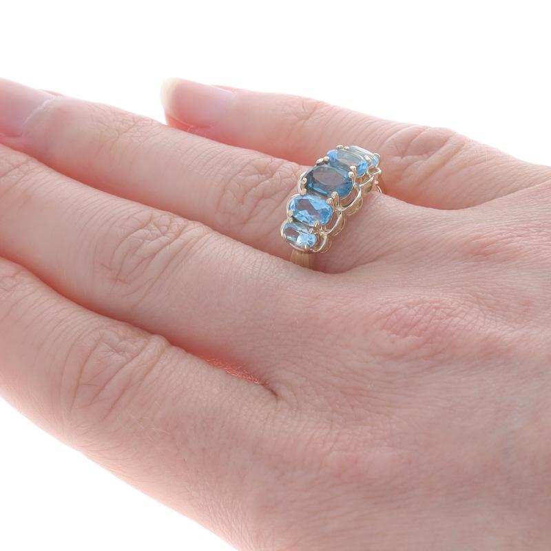 Women's Yellow Gold Blue Topaz Five-Stone Ring - 10k Oval 2.80ctw Scallop