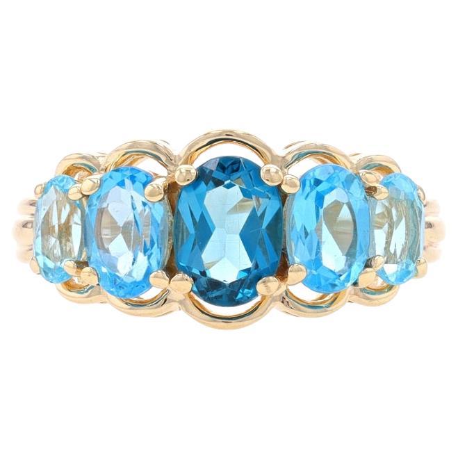 Yellow Gold Blue Topaz Five-Stone Ring - 10k Oval 2.80ctw Scallop