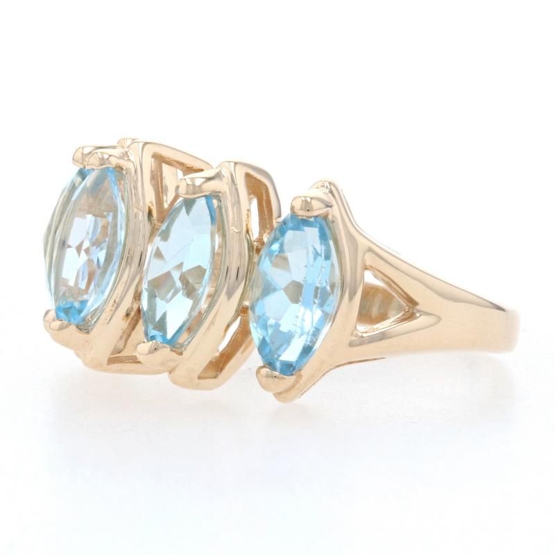 Marquise Cut Yellow Gold Blue Topaz Five-Stone Ring - 14k Marquise 3.75ctw Tiered For Sale