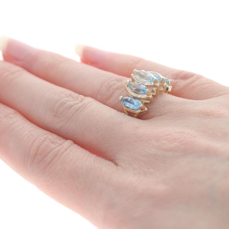 Yellow Gold Blue Topaz Five-Stone Ring - 14k Marquise 3.75ctw Tiered In Excellent Condition For Sale In Greensboro, NC