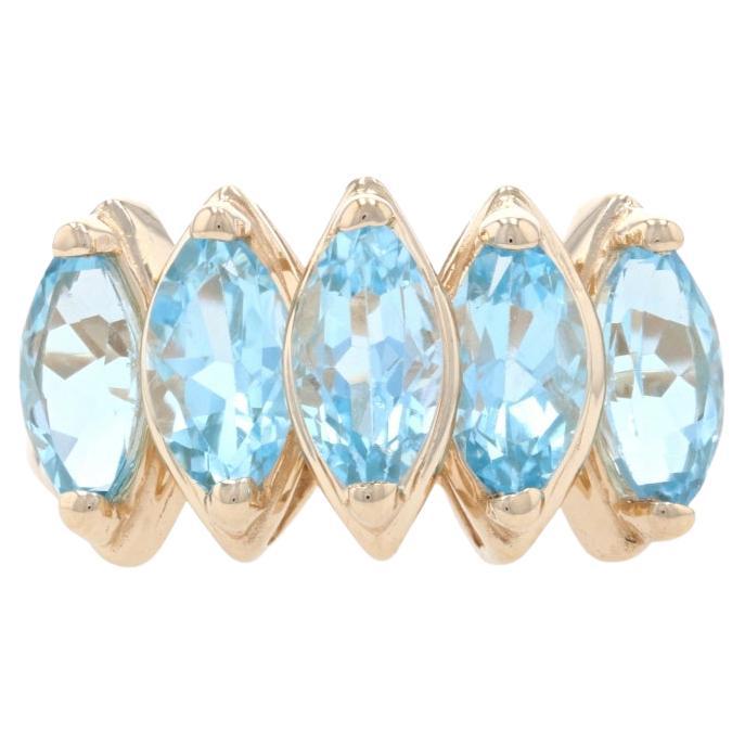 Yellow Gold Blue Topaz Five-Stone Ring - 14k Marquise 3.75ctw Tiered For Sale