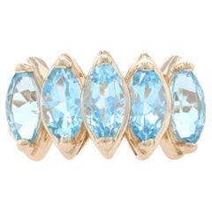Yellow Gold Blue Topaz Five-Stone Ring - 14k Marquise 3.75ctw Tiered