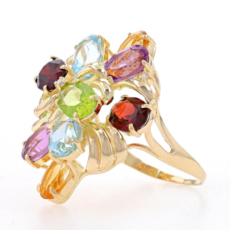 Oval Cut Yellow Gold Blue Topaz Garnet Peridot Dia Cluster Cocktail Ring 14k Oval 9.50ctw For Sale