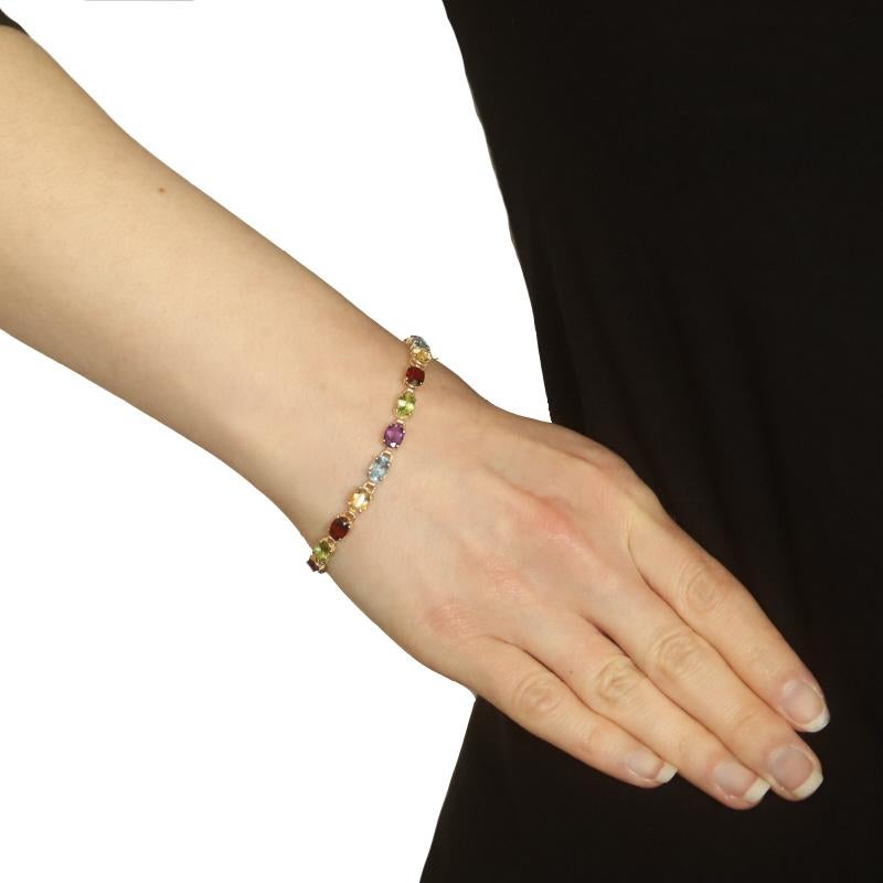 Oval Cut Yellow Gold Blue Topaz Garnet Peridot Tennis Bracelet 7 1/4